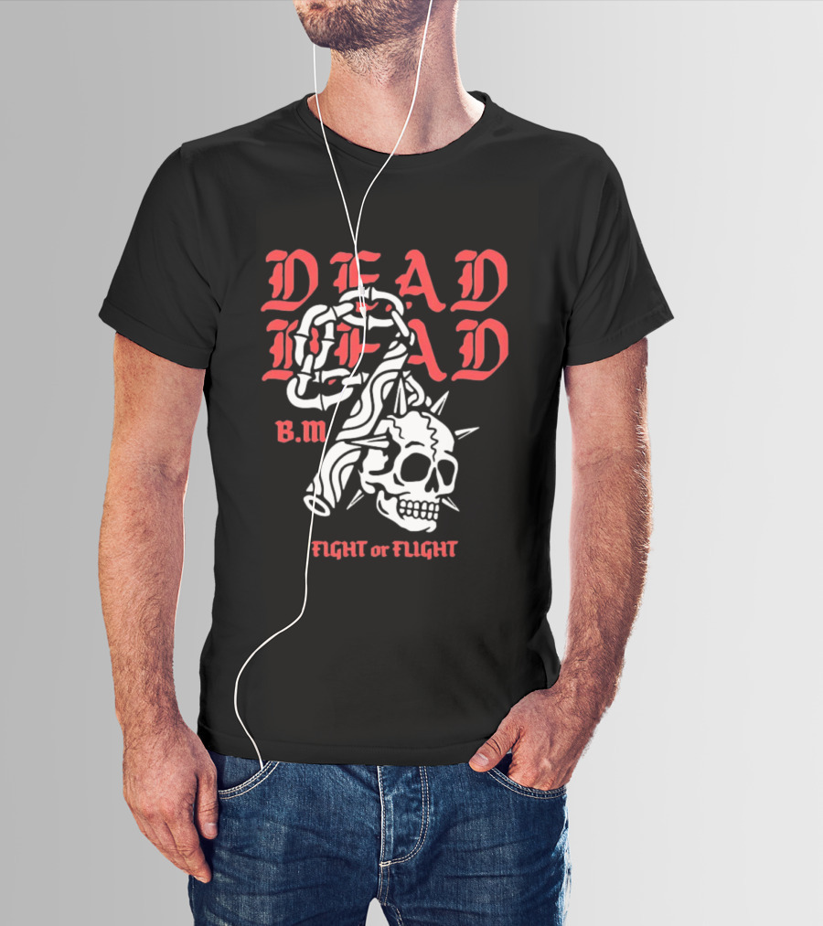 Dead Head BM Fight Or Flight Skull Gripped By Hand Spiked Chain T-Shirt