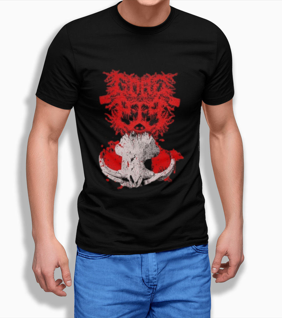 Gore Boar Skull Red Face Death Metal Hardcore T-Shirt