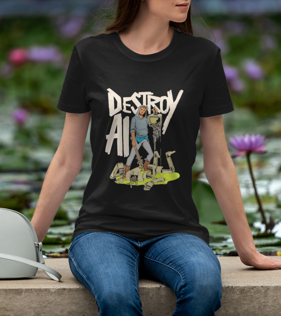 Destroy AI Sci Fi Cyberpunk Robot Resistance Heroic Battle Scene T-Shirt