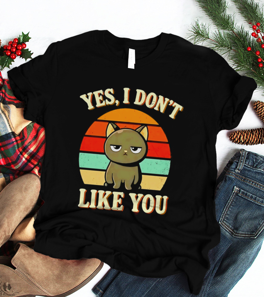 Yes I Don't Like You Grumpy Cat Retro Sunset T-Shirt