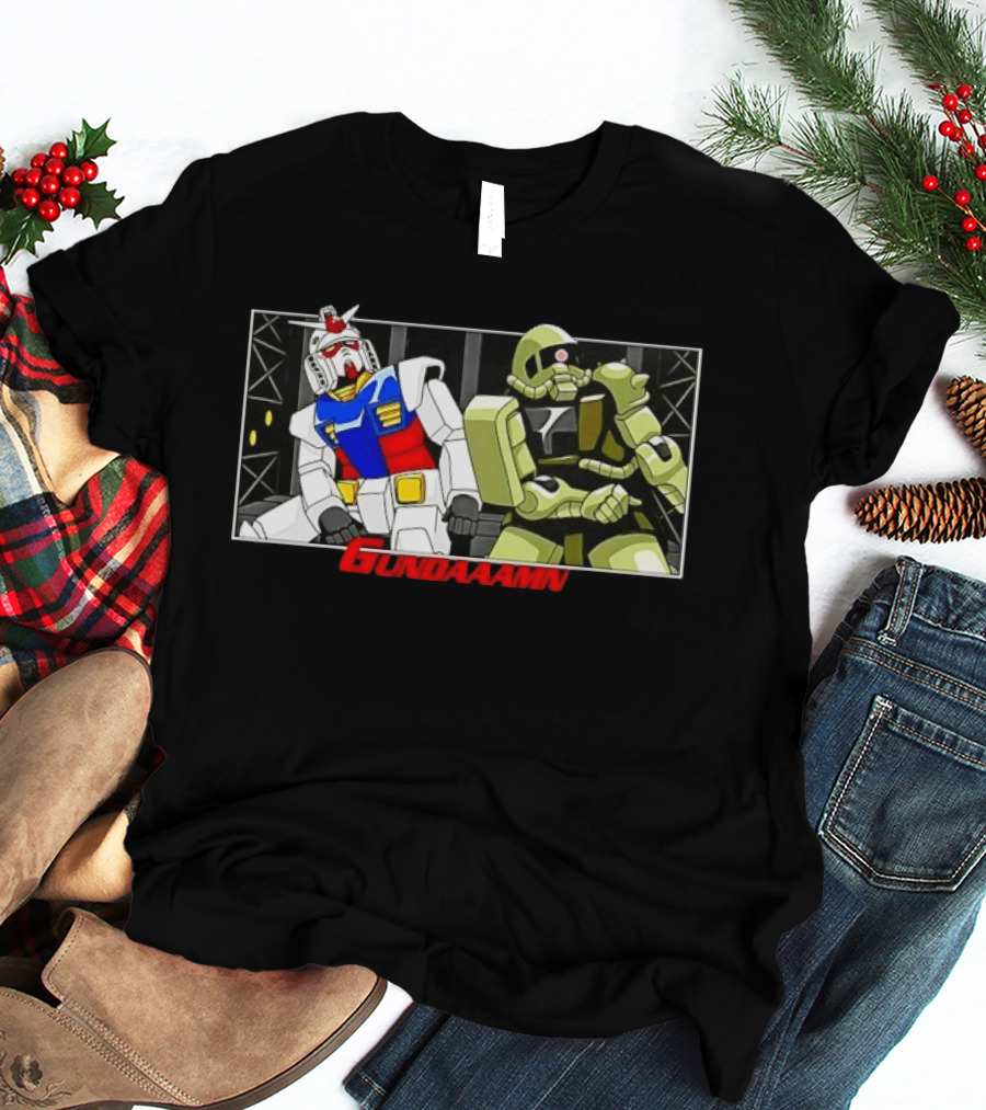 Gundaamn Gundam Zaku II Anime Mecha Sunrise Battle Scene T-Shirt