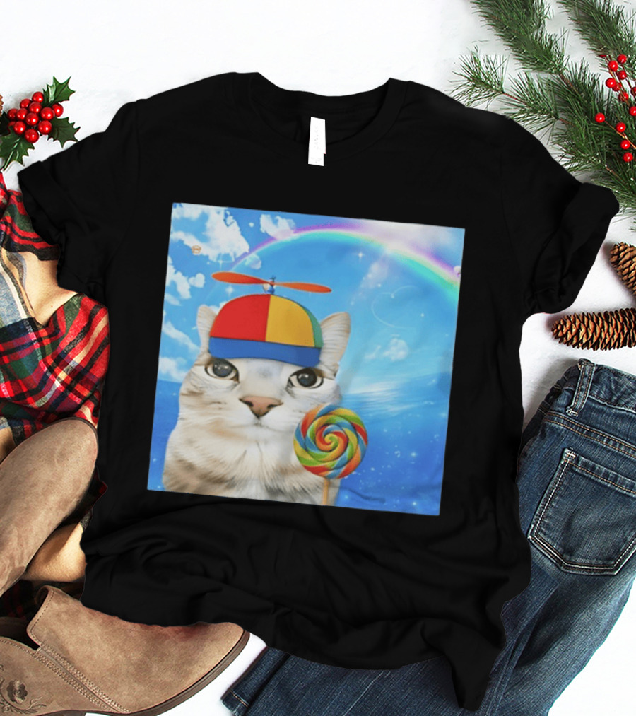 Happy Cat Rainbow Lollipop Dreamcore Brainrot Meme Weirdcore Aesthetic T-Shirt
