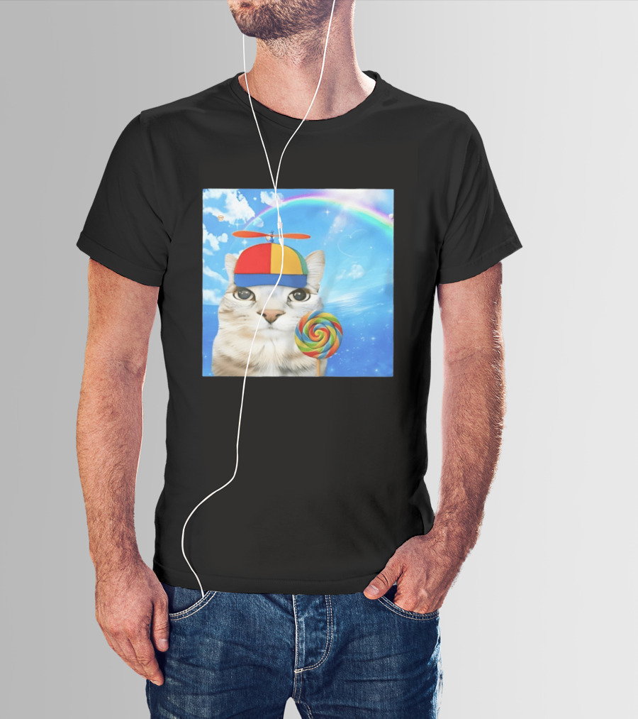 Happy Cat Rainbow Lollipop Dreamcore Brainrot Meme Weirdcore Aesthetic T-Shirt