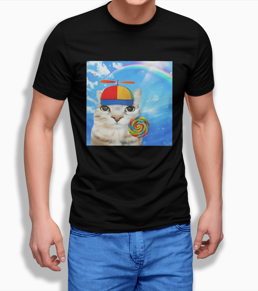 Happy Cat Rainbow Lollipop Dreamcore Brainrot Meme Weirdcore Aesthetic T-Shirt