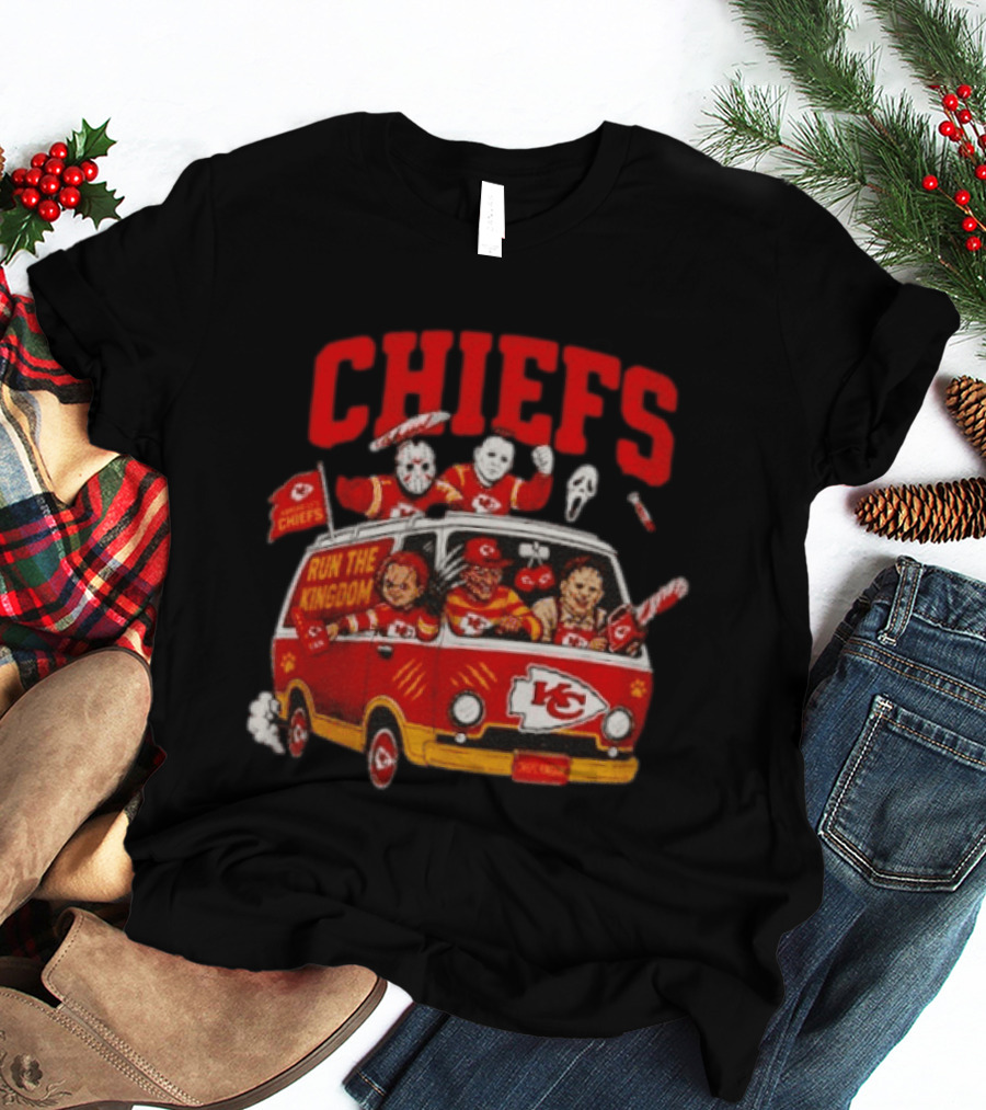 Kansas City Chiefs Horror Icons Run The Kingdom Van Adventure T-Shirt