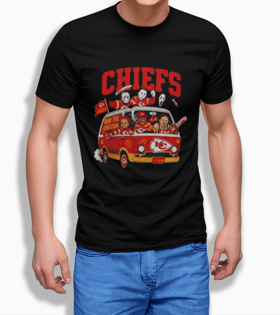 Kansas City Chiefs Horror Icons Run The Kingdom Van Adventure T-Shirt