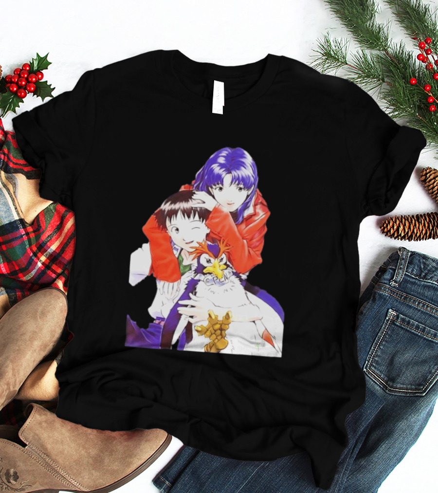 Shinji Ikari Misato Katsuragi Pen Pen Neon Genesis Evangelion Anime Characters T-Shirt