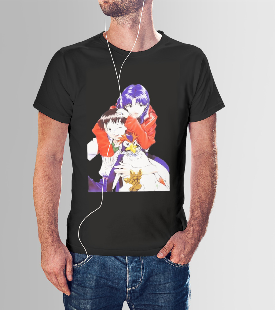 Shinji Ikari Misato Katsuragi Pen Pen Neon Genesis Evangelion Anime Characters T-Shirt