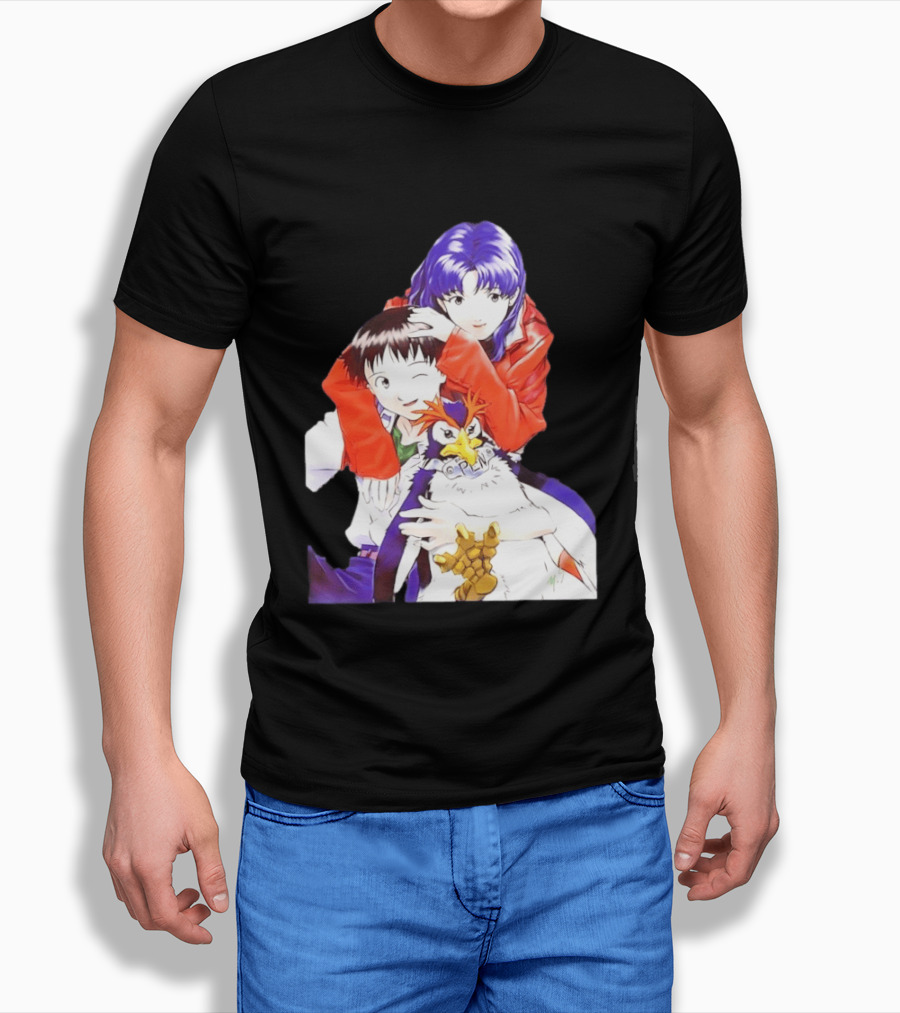 Shinji Ikari Misato Katsuragi Pen Pen Neon Genesis Evangelion Anime Characters T-Shirt