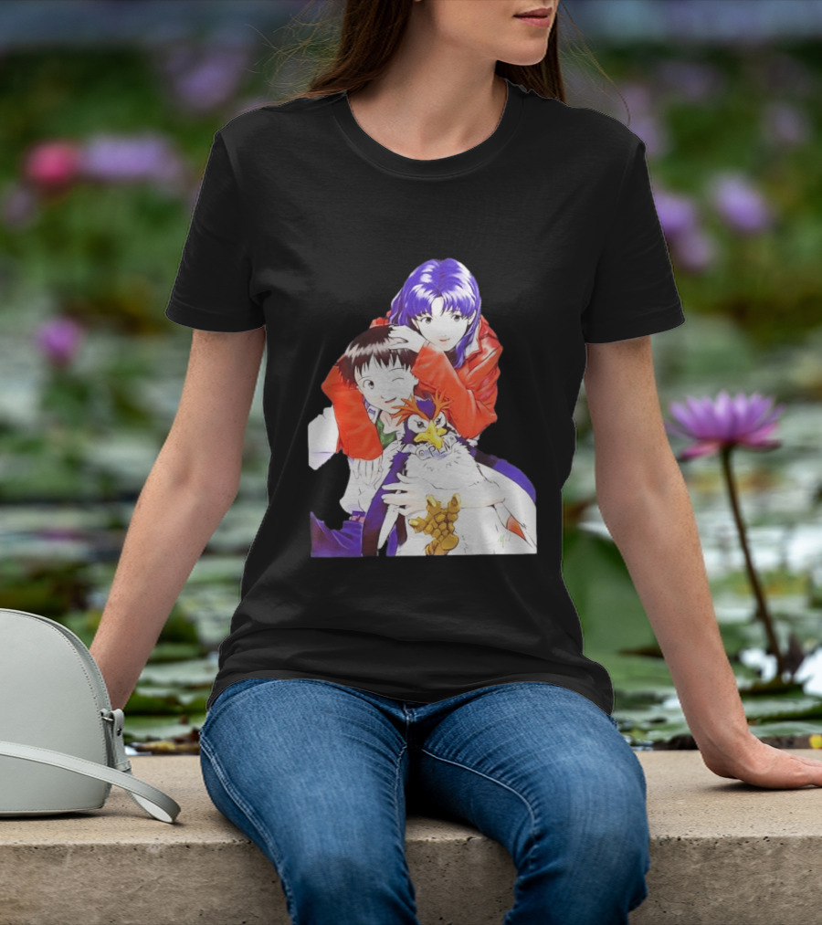 Shinji Ikari Misato Katsuragi Pen Pen Neon Genesis Evangelion Anime Characters T-Shirt