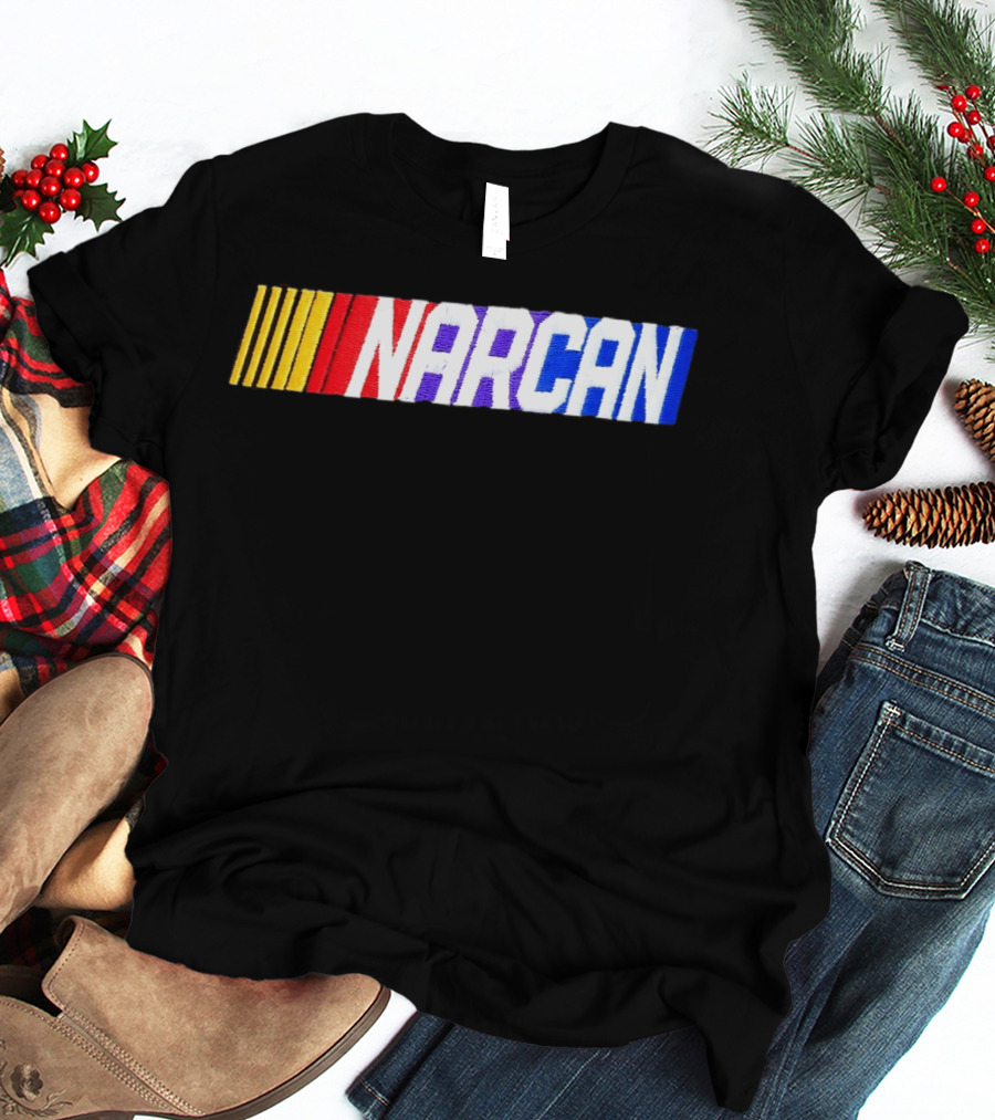NASCAR Style NARCAN Text With Racing Stripes T-Shirt