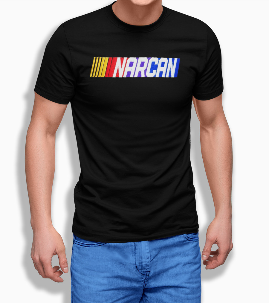 NASCAR Style NARCAN Text With Racing Stripes T-Shirt