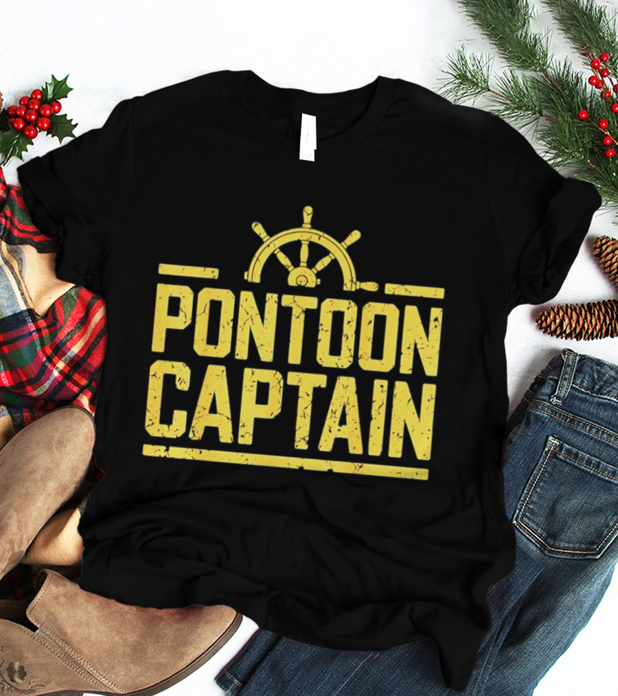 Pontoon Captain Ship Wheel Nautical Boating Adventure T-Shirt