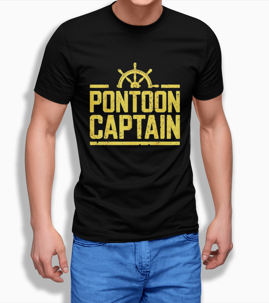Pontoon Captain Ship Wheel Nautical Boating Adventure T-Shirt