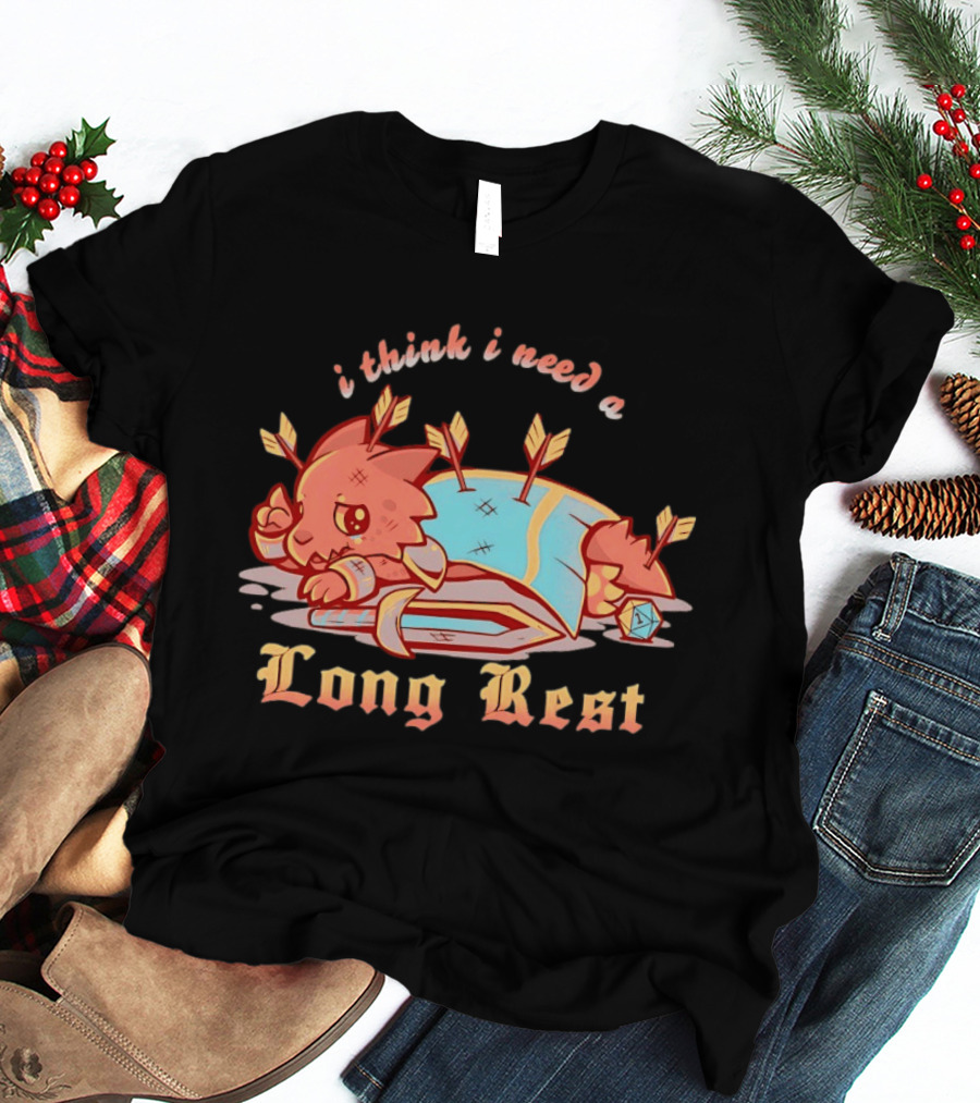 I Think I Need A Long Rest Warrior Cat Lying With Arrows DnD T-Shirt