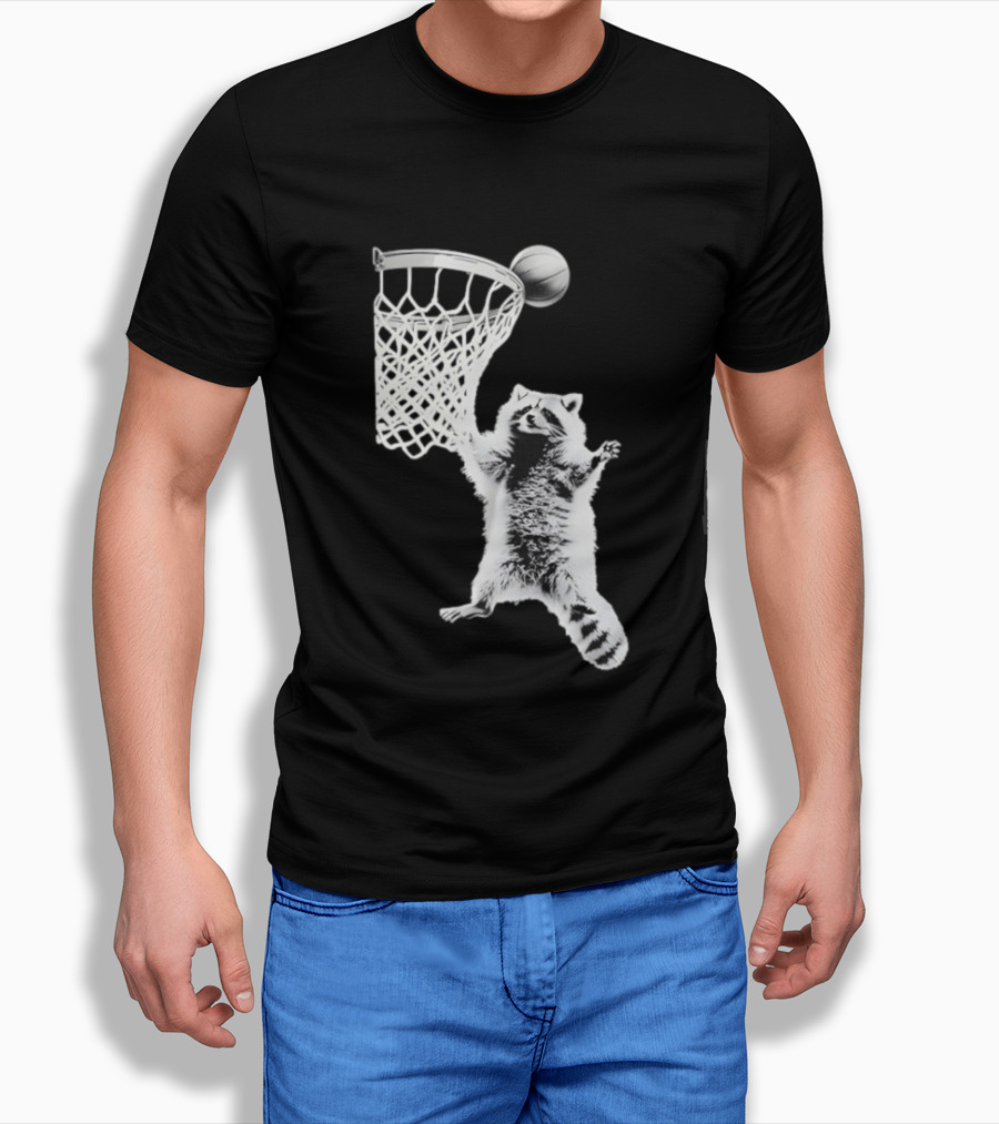 Raccoon Dunking Basketball Fun Animal Sports Play T-Shirt