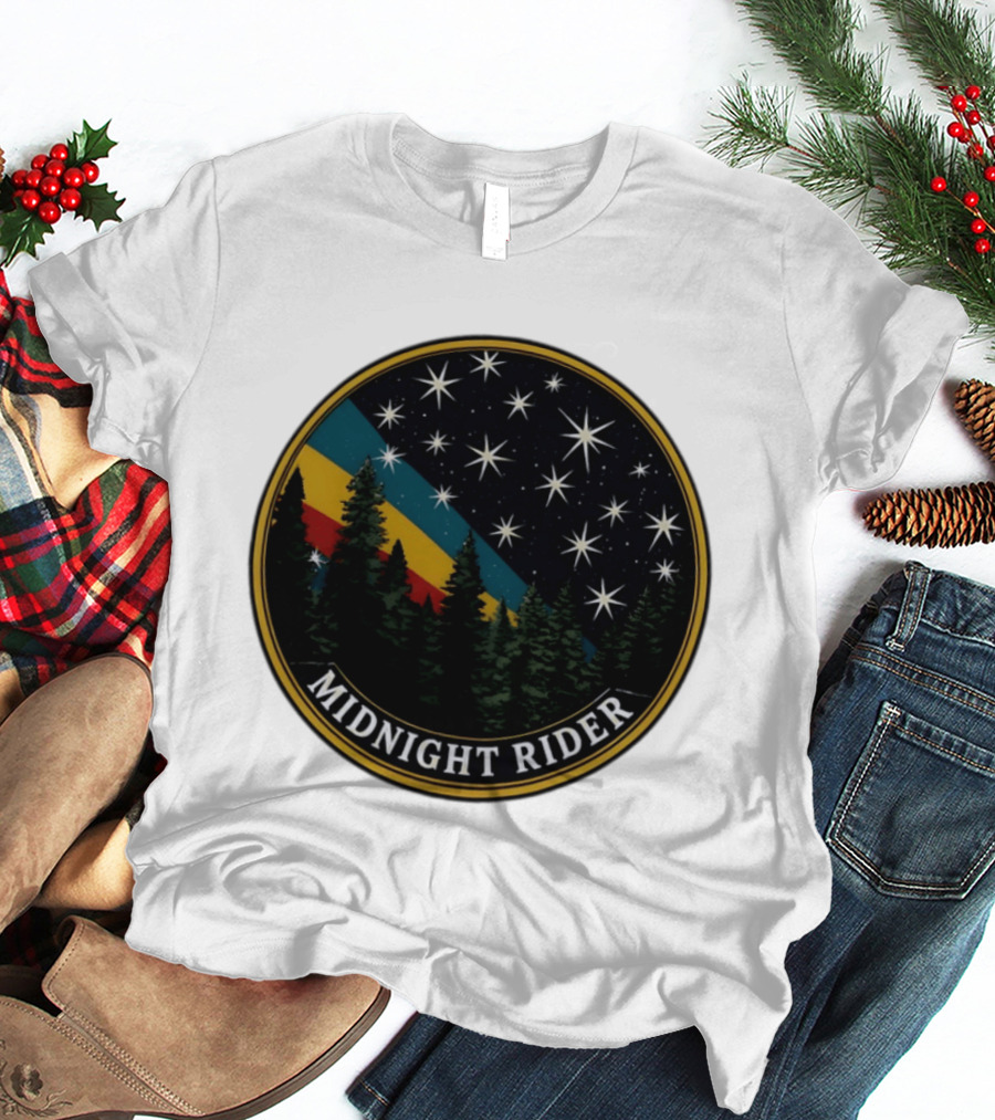 Midnight Rider Starry Night Pine Forest Retro Spectrum T-Shirt