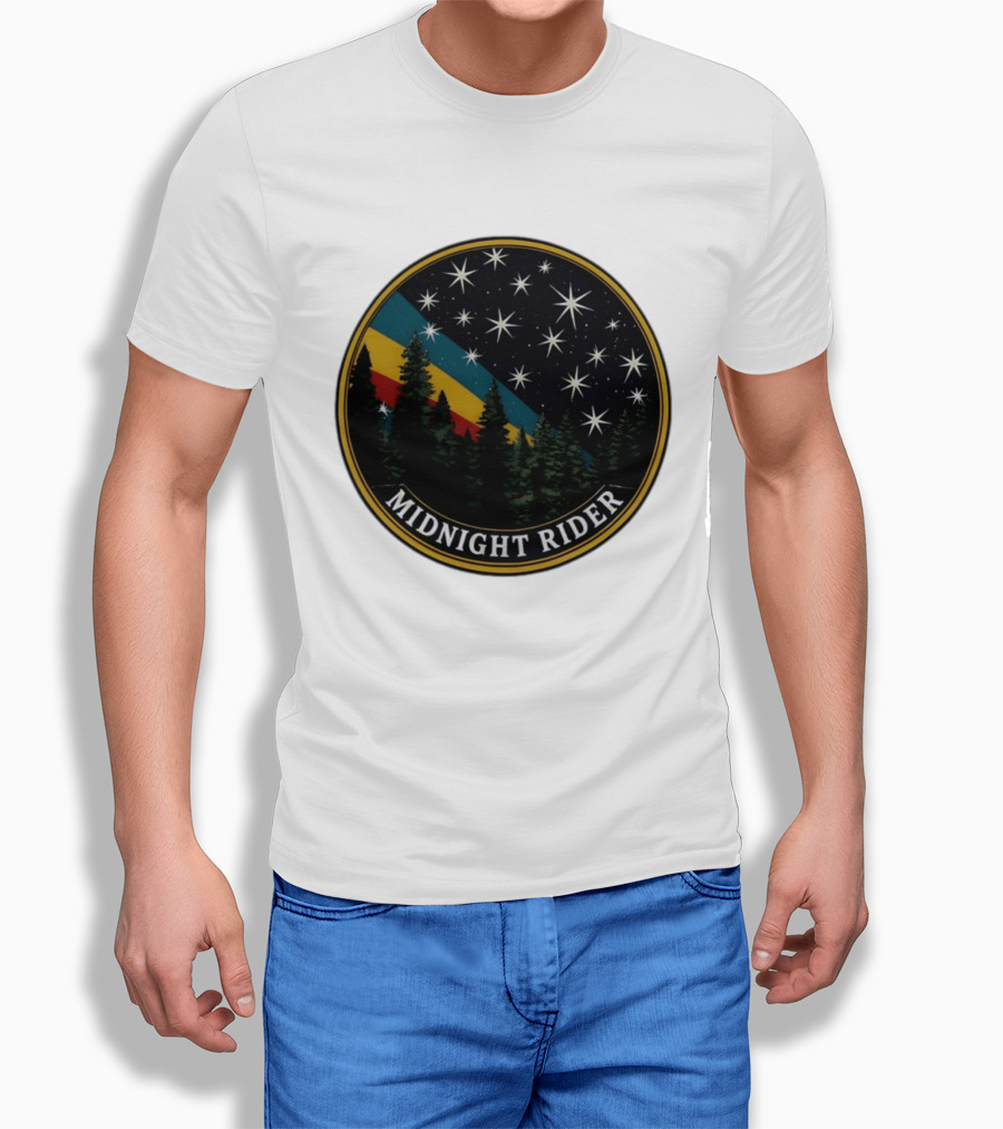 Midnight Rider Starry Night Pine Forest Retro Spectrum T-Shirt