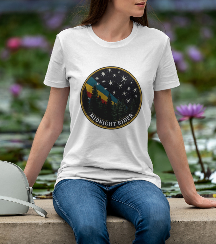Midnight Rider Starry Night Pine Forest Retro Spectrum T-Shirt