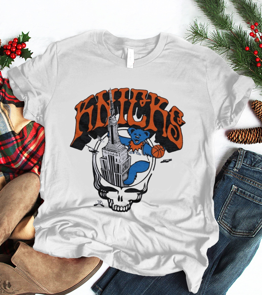 Knicks Grateful Dead Dancing Bear Empire State Building Skulls Basketball T-Shirt