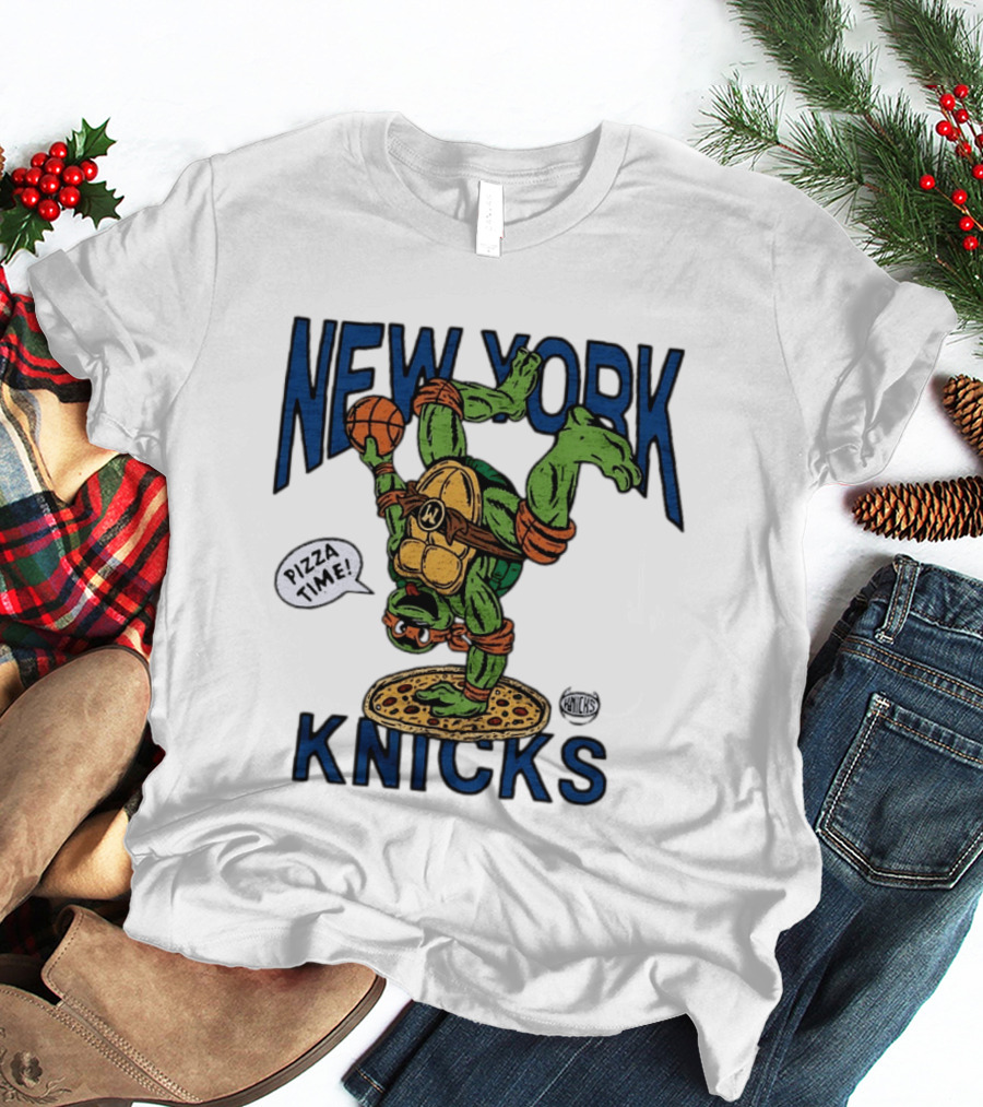 New York Knicks Michelangelo TMNT Pizza Time Basketball Dunk T-Shirt