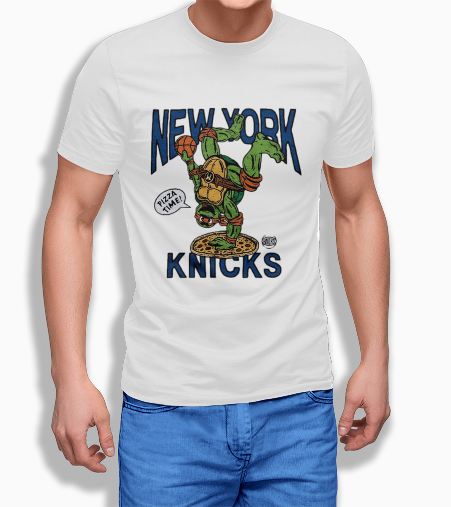 New York Knicks Michelangelo TMNT Pizza Time Basketball Dunk T-Shirt
