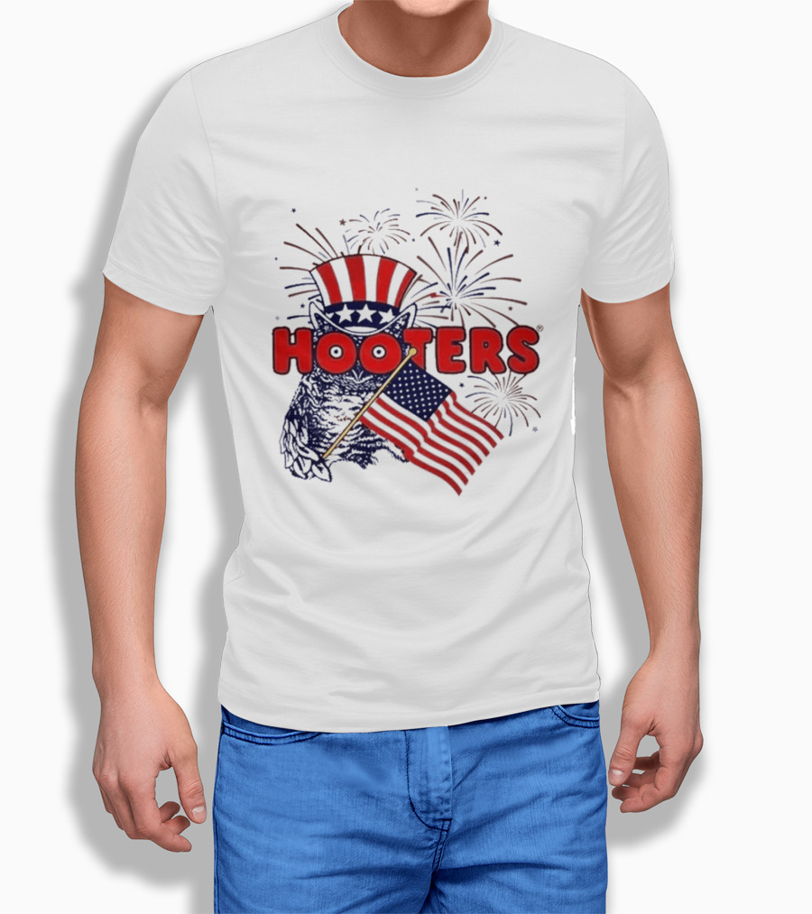 Hooters America Patriotic Owl Fireworks USA UPF 50+ T-Shirt
