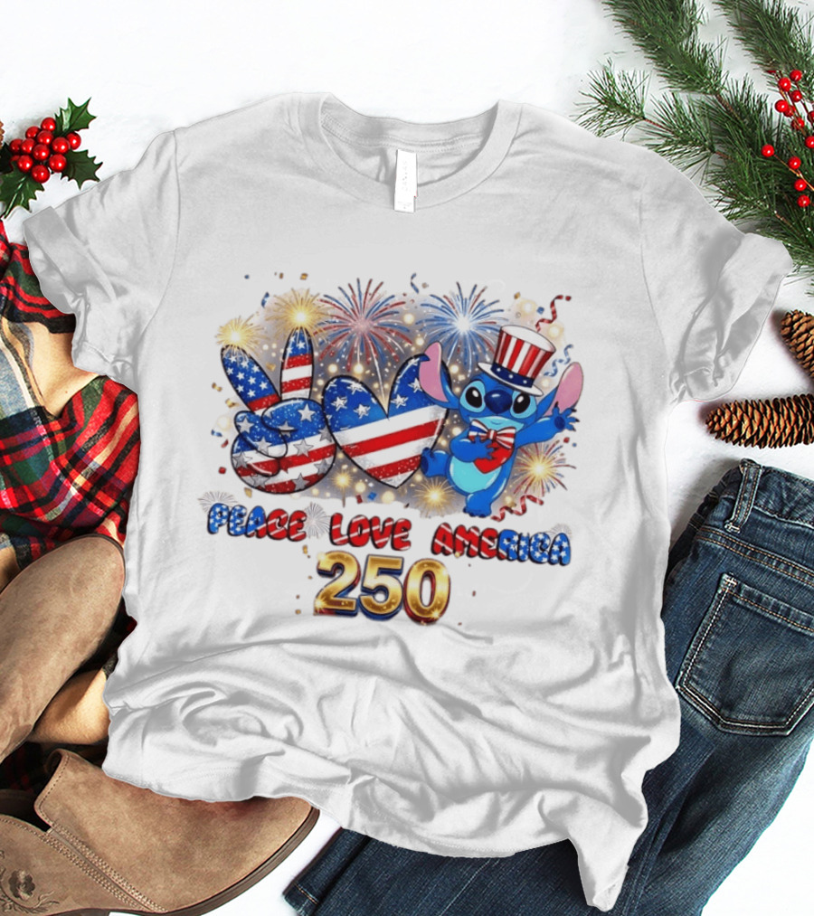 Peace Love America Stitch 250 4th Of July Celebration T-Shirt