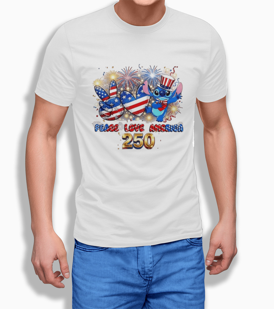 Peace Love America Stitch 250 4th Of July Celebration T-Shirt