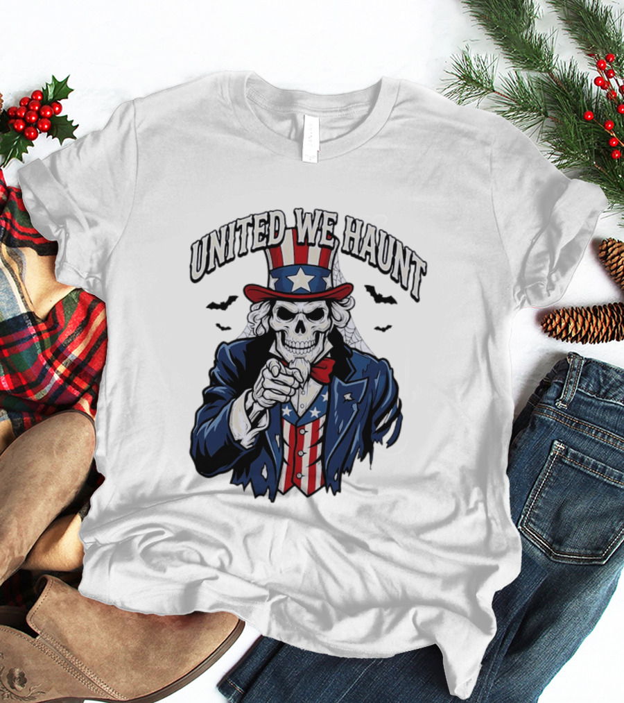 Uncle Sam Skeleton Pointing United We Haunt Halloween Bats T-Shirt