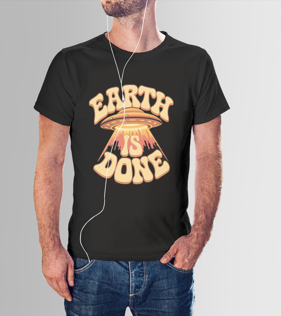 Earth Is Done UFO Spaceship Abducting City Skyline T-Shirt