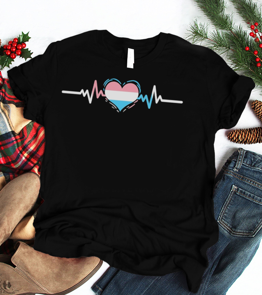 Transgender Pride Flag Heartbeat Line Symbolizing Love And Identity T-Shirt
