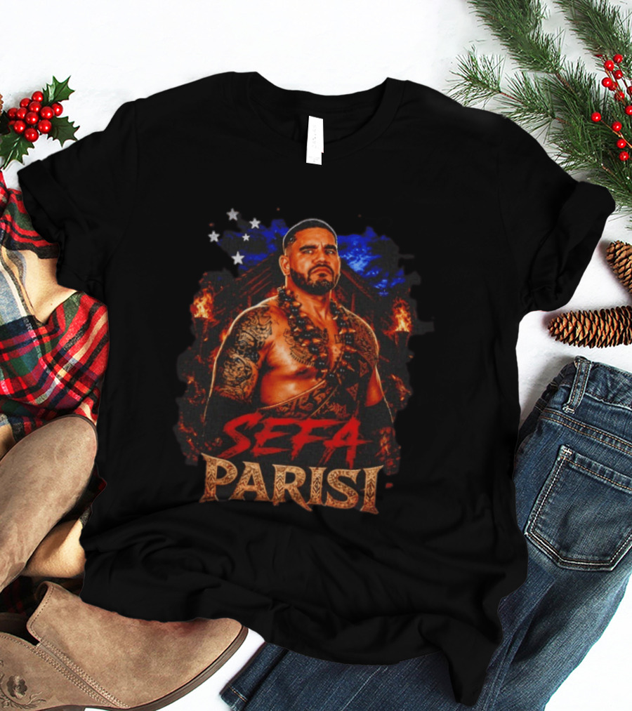 Sefa Parisi Samoan Wrestling Warrior With Tattoo And Tiki Torch T-Shirt