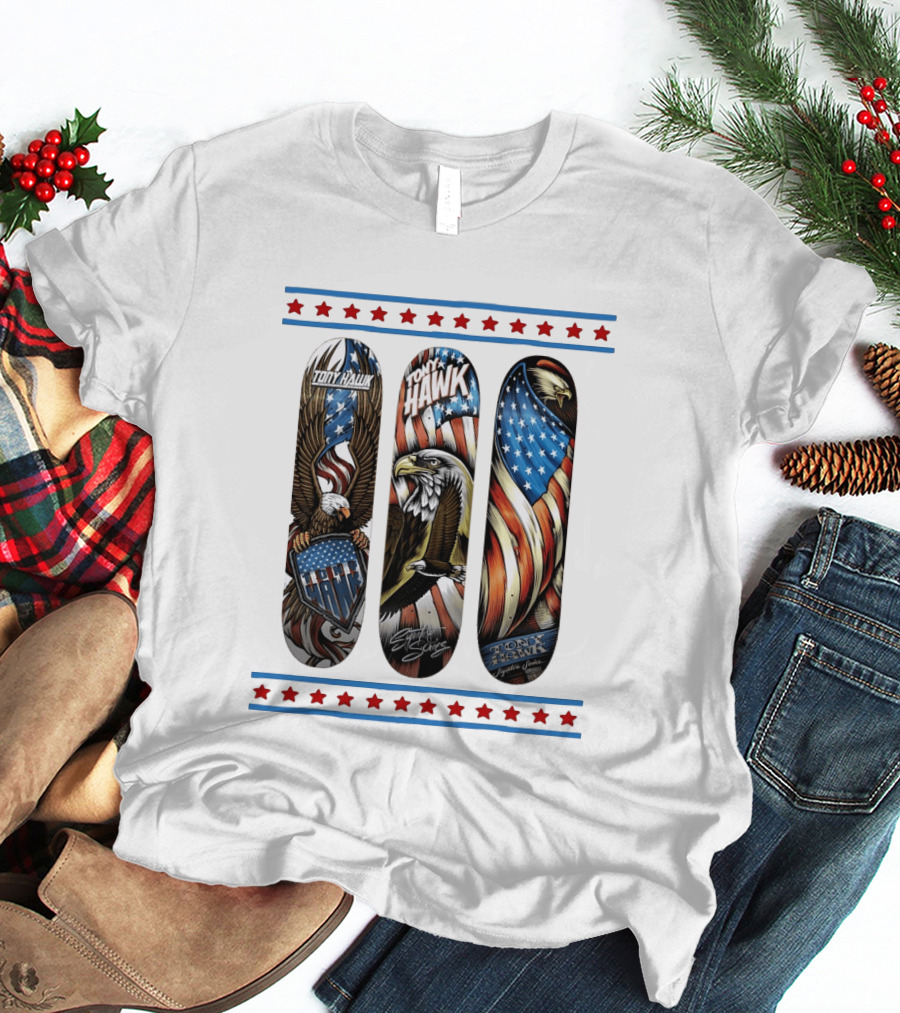 Tony Hawk Skateboard Eagle American Flag Stars Series T-Shirt