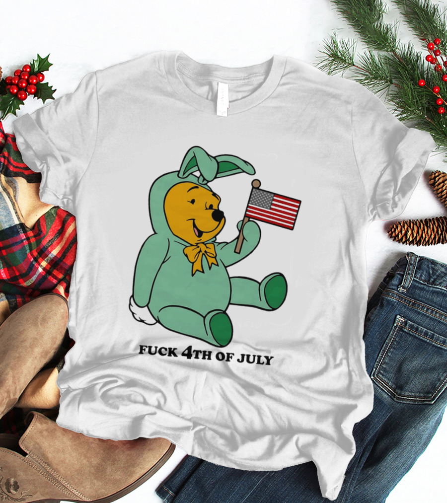 Winnie The Pooh Bunny Costume With Black American Flag And 4th Of July T-Shirt