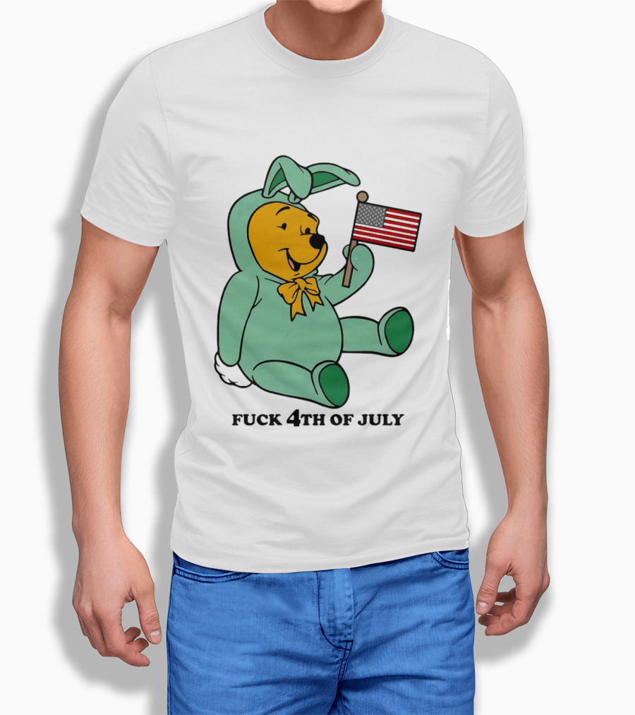 Winnie The Pooh Bunny Costume With Black American Flag And 4th Of July T-Shirt