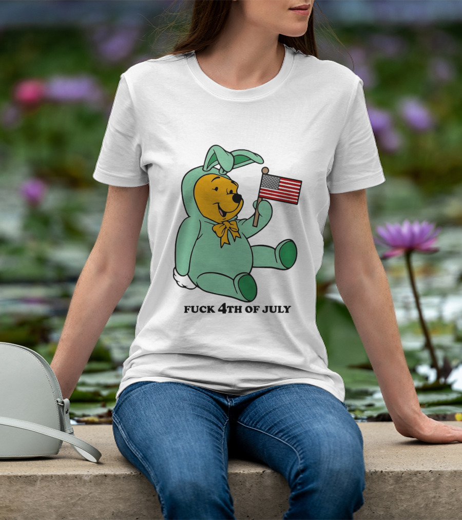 Winnie The Pooh Bunny Costume With Black American Flag And 4th Of July T-Shirt