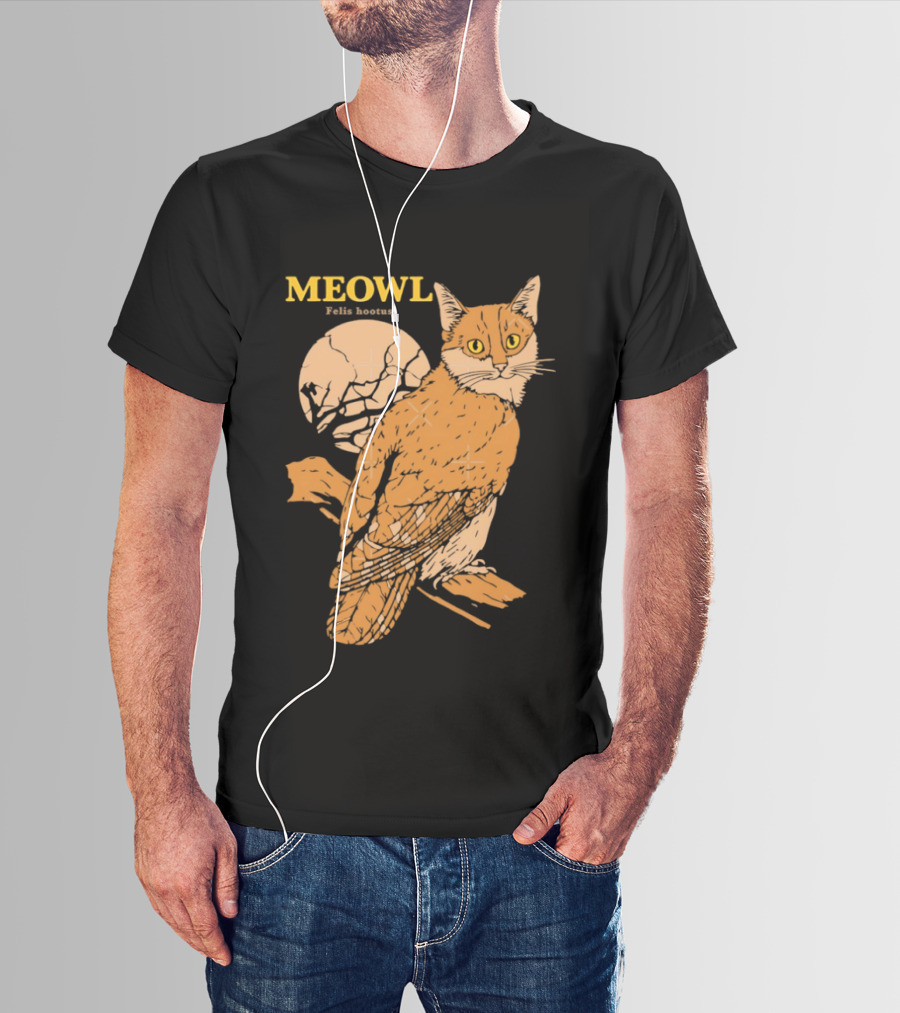 Meowl Felis Hootus Cat Owl Fusion With Moon T-Shirt