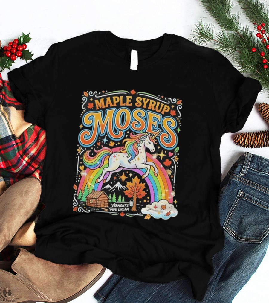 Maple Syrup Moses Rainbow Unicorn Vermont's Pipe Dream T-Shirt