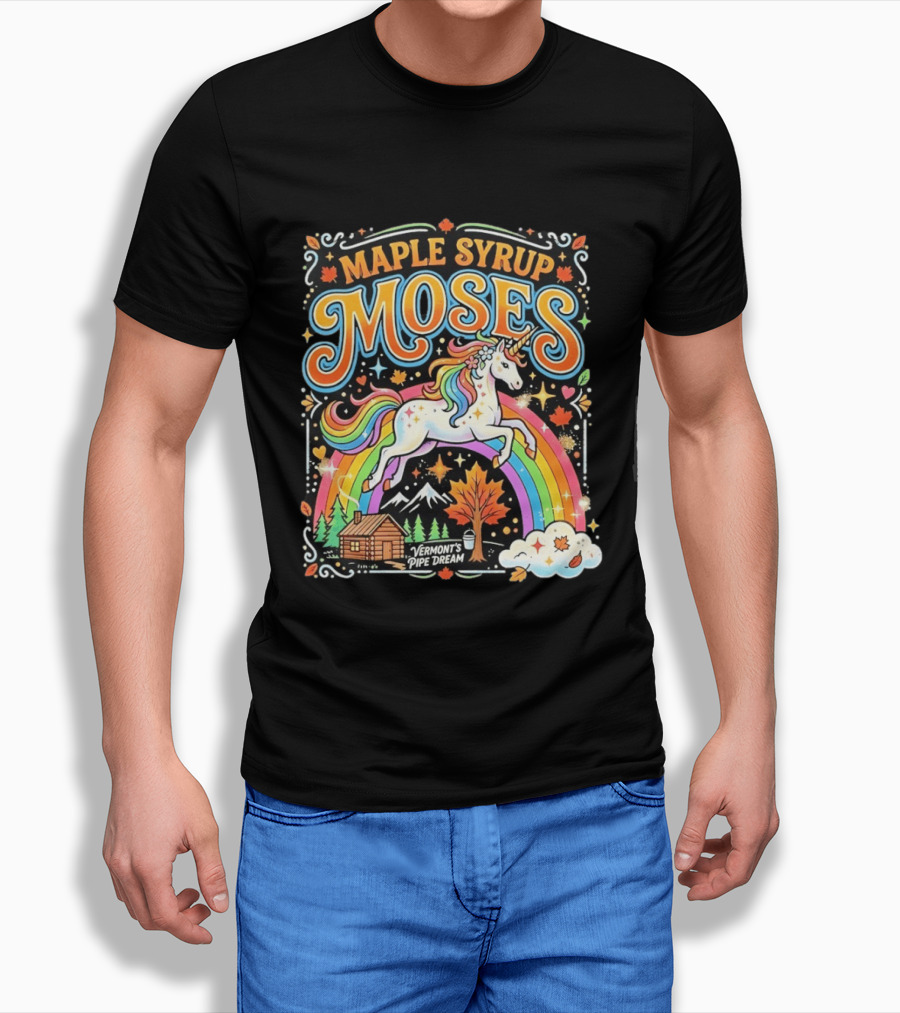 Maple Syrup Moses Rainbow Unicorn Vermont's Pipe Dream T-Shirt