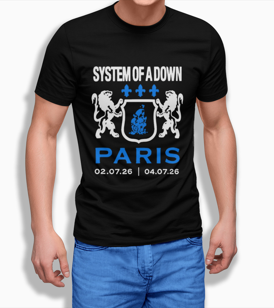 System Of A Down Paris Concert July 2026 Heraldic Crest Lions 02.07.26 04.07.26 T-Shirt