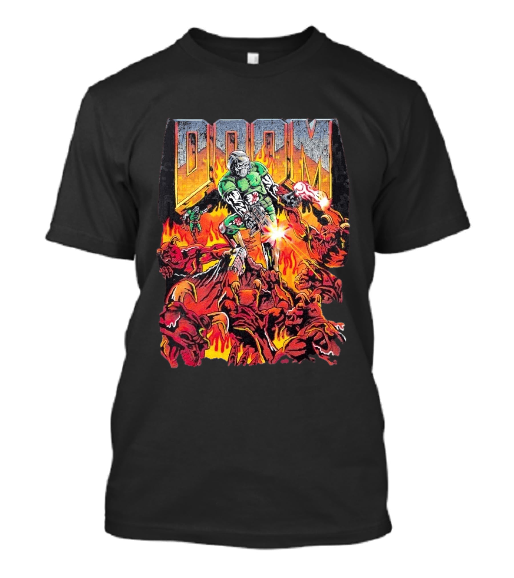Doom Marine Warren Lotas Retro Video Game Demon Slayer Action Scene T-Shirt