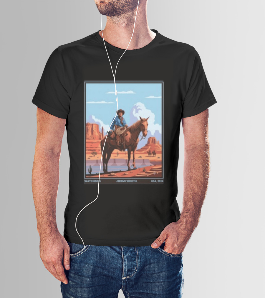Dog Jeremy Booth USA 2020 Cowboy And Horse Desert Scene T-Shirt