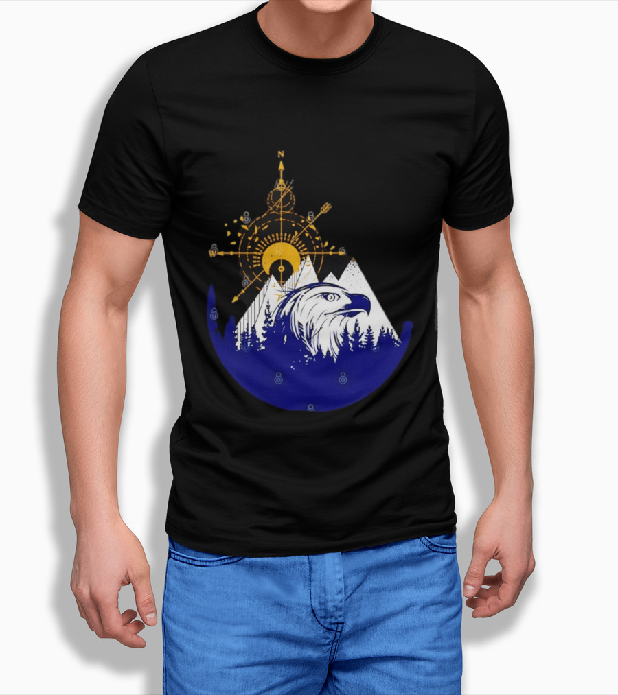 Eagle And Compass With Mountain Forest T-Shirt