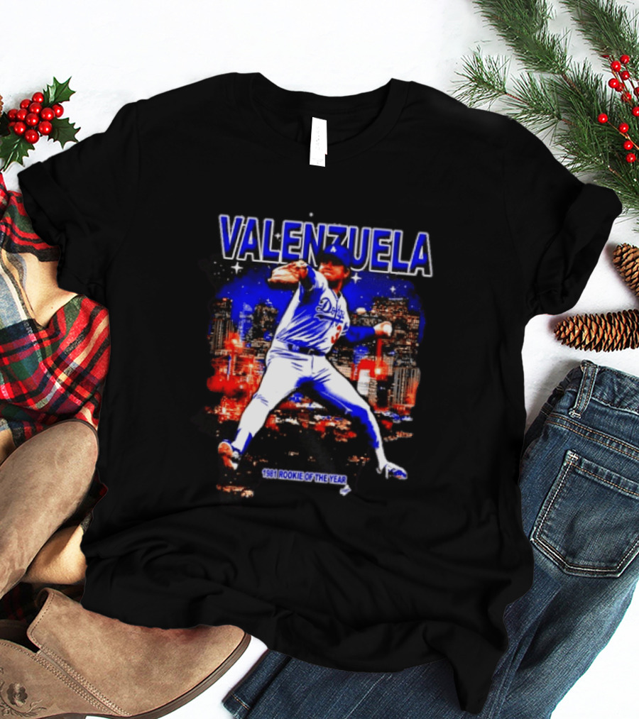 Fernando Valenzuela Dodgers 1981 Rookie Of The Year City Skyline T-Shirt