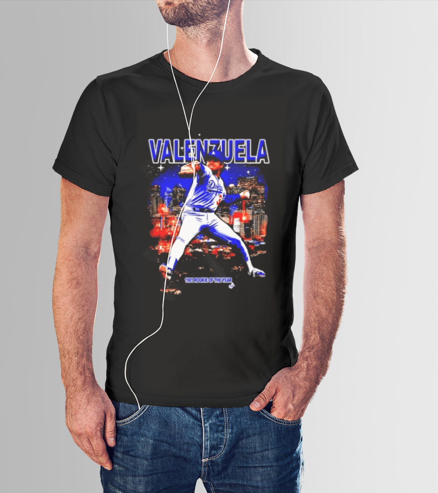 Fernando Valenzuela Dodgers 1981 Rookie Of The Year City Skyline T-Shirt