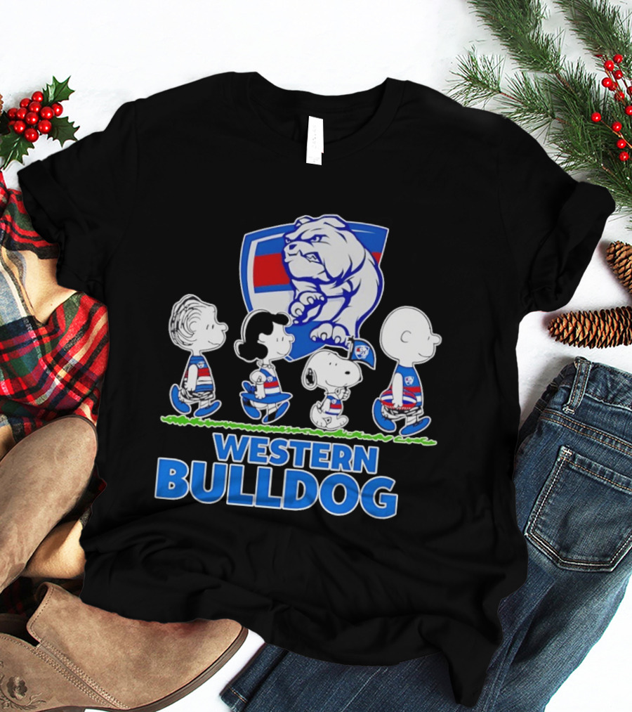 Peanuts Snoopy Charlie Brown Western Bulldogs AFL Team Lucy Schroeder T-Shirt