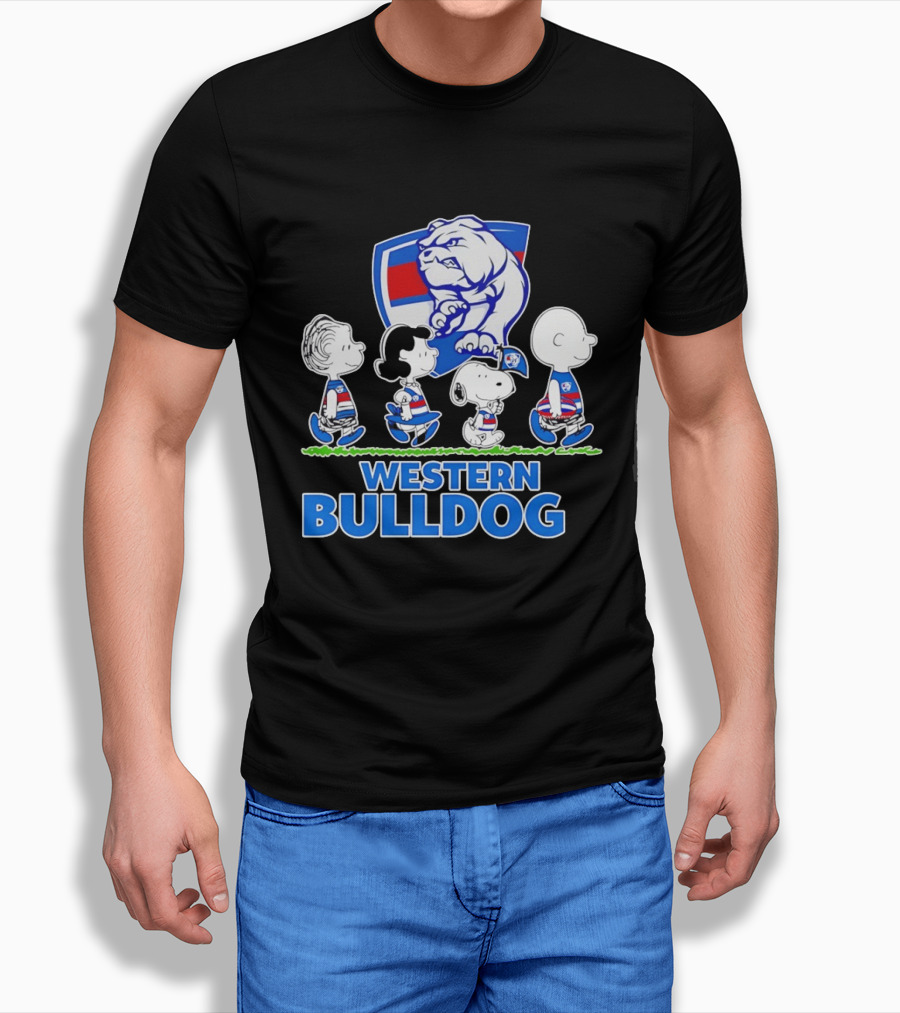 Peanuts Snoopy Charlie Brown Western Bulldogs AFL Team Lucy Schroeder T-Shirt