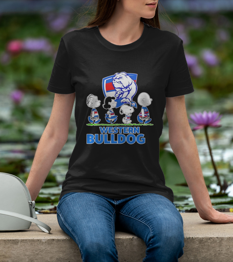 Peanuts Snoopy Charlie Brown Western Bulldogs AFL Team Lucy Schroeder T-Shirt