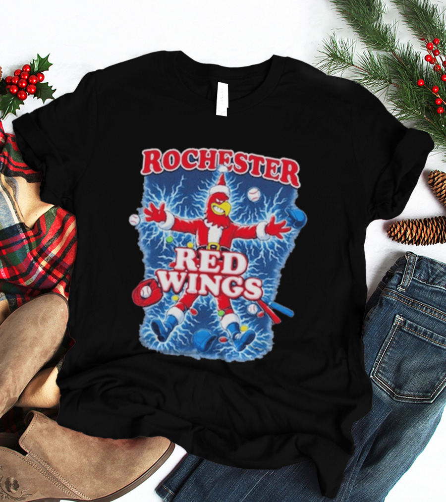 Rochester Red Wings Holiday Meltdown Christmas Santa Bird With Baseball T-Shirt